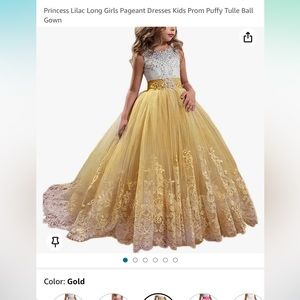 Princess gold Long Girls Pageant Dresses Kids Prom Puffy Tulle Ball gown